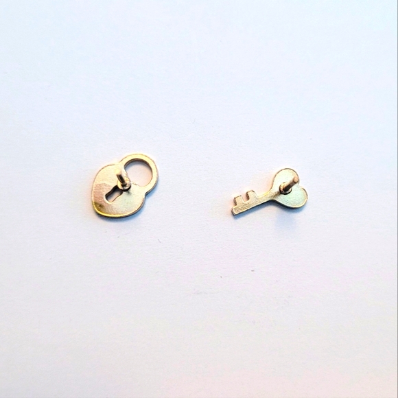 Unique lock and key rose gold stainless steel earrings w/ metal push backings. - Picture 4 of 4